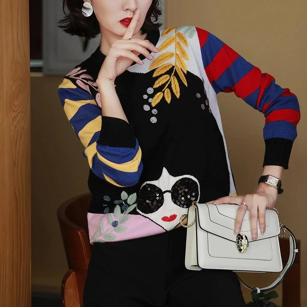 Fashionista Embroidered and Beaded Sweater