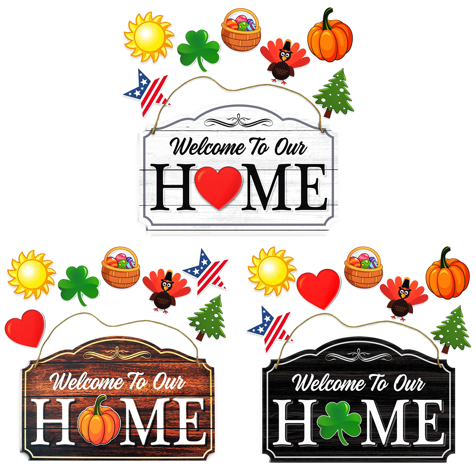 

Welcome Sign for Front Door Wood Hanging Rustic Farmhouse Porch Decoration, Style 1, 501 Original