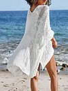 Deep V-Neck Loose Hollow Solid Color Mini Dress