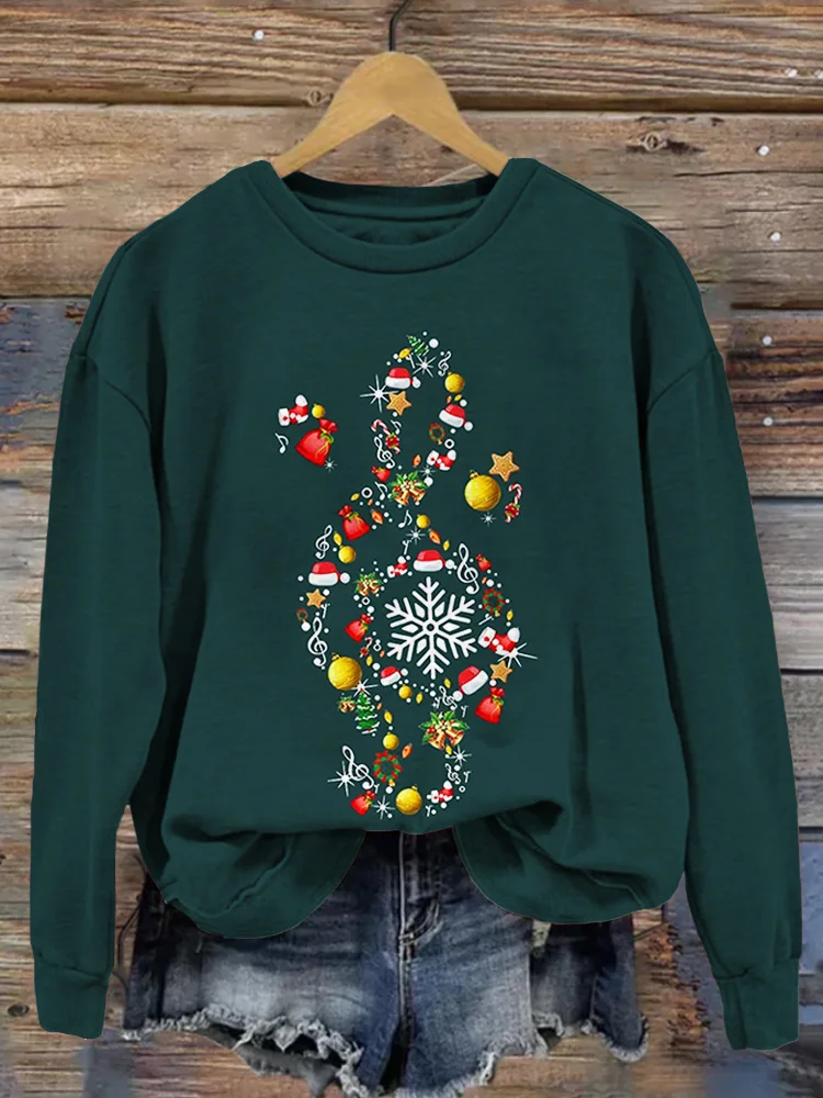 Comstylish Christmas Treble Clef Graphic Vintage Comfy Sweatshirt