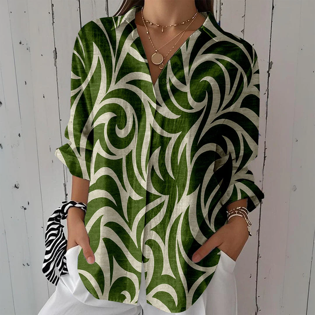 Style & Comfort for Mature Women Women Tropical, Green DZCL0102 3/4 Sleeve Shirt Collar Printed Button Tops