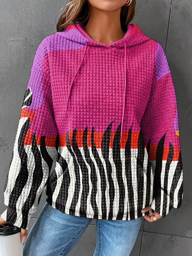 Vintage Colorful Kelp Art Waffle Hooded Sweatshirt