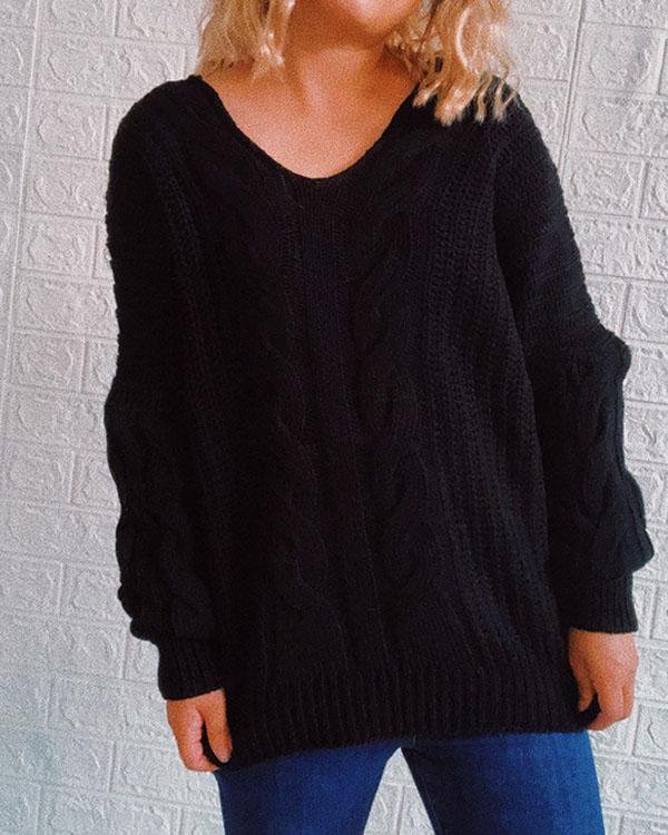 Cable Knit Chunky Casual V Neck Pullover Sweater - Chicaggo
