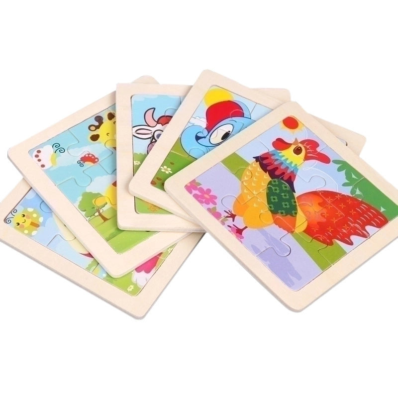 Wooden Children’s Small 9-piece Cartoon Animal Puzzle Educational Toys