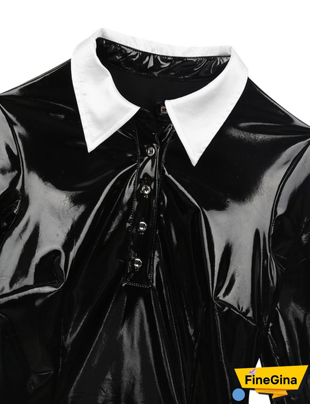 Women's PVC Leather Long Sleeve Gothic Schoolgirl Costume Bodycon Mini Skirt Dress