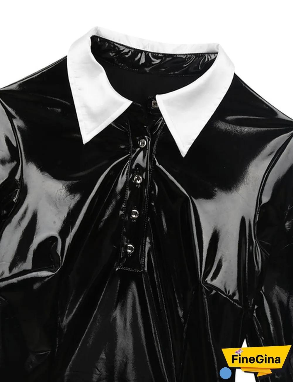 Women's PVC Leather Long Sleeve Gothic Schoolgirl Costume Bodycon Mini Skirt Dress