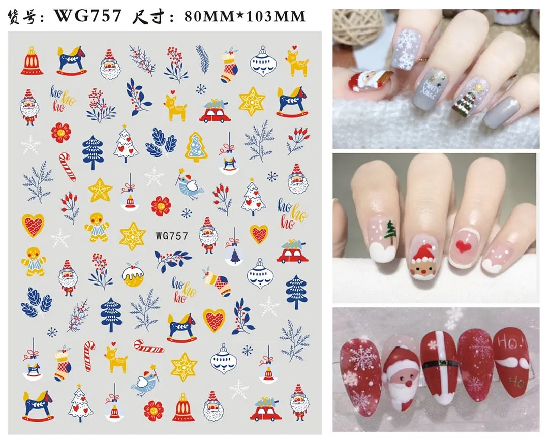 3D Christmas Nail Art Sticker For Kids Tattoo Manicure Accessories Snow Man Gift Tree Deers Santa Claus Slider Nail Decals Decor-Nail Inspo