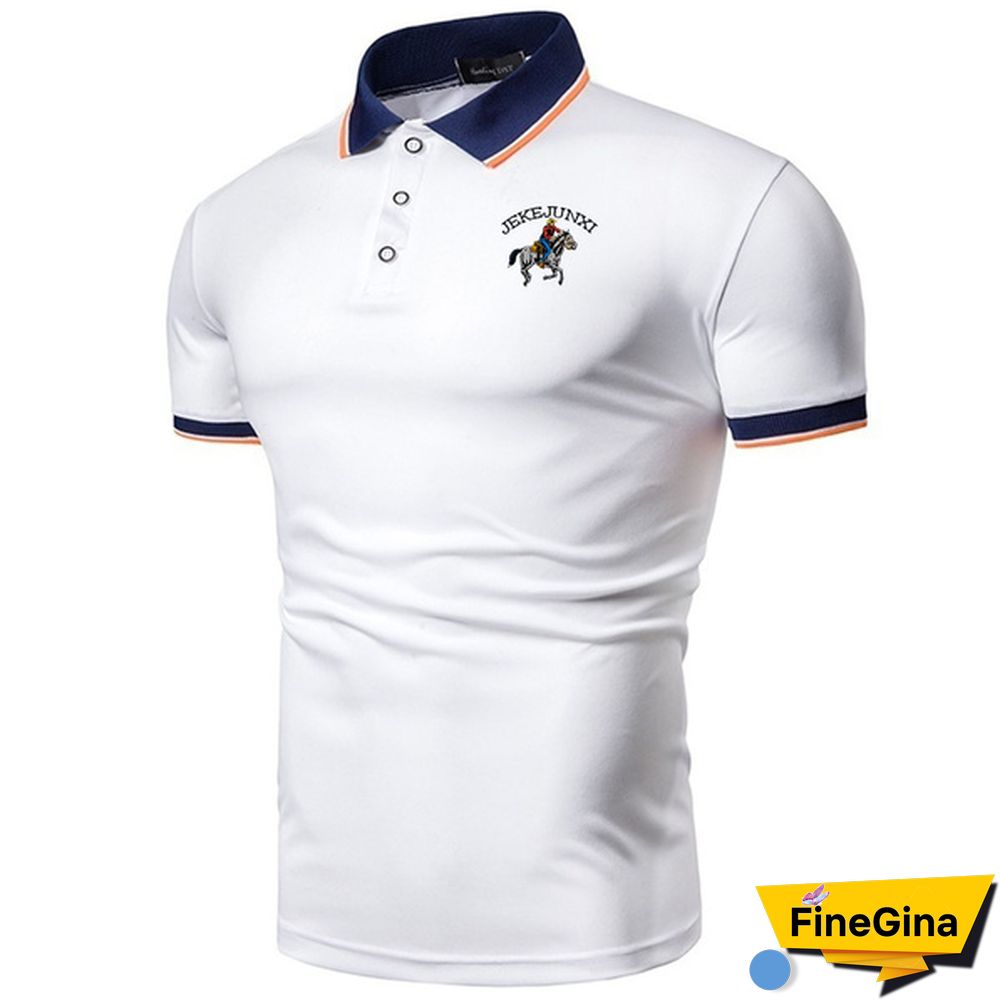 New Men's Short Sleeve Polo Color Blocking Lapel Polos