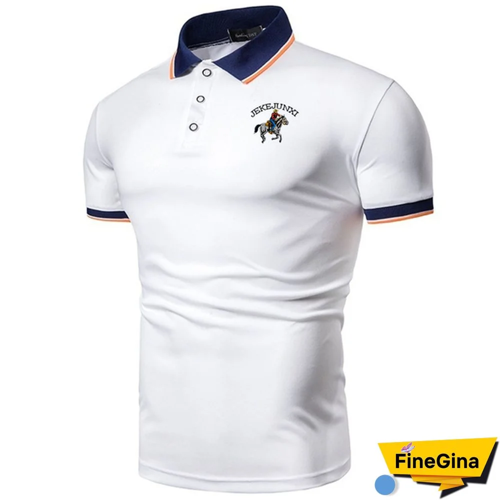 New Men's Short Sleeve Polo Color Blocking Lapel Polos