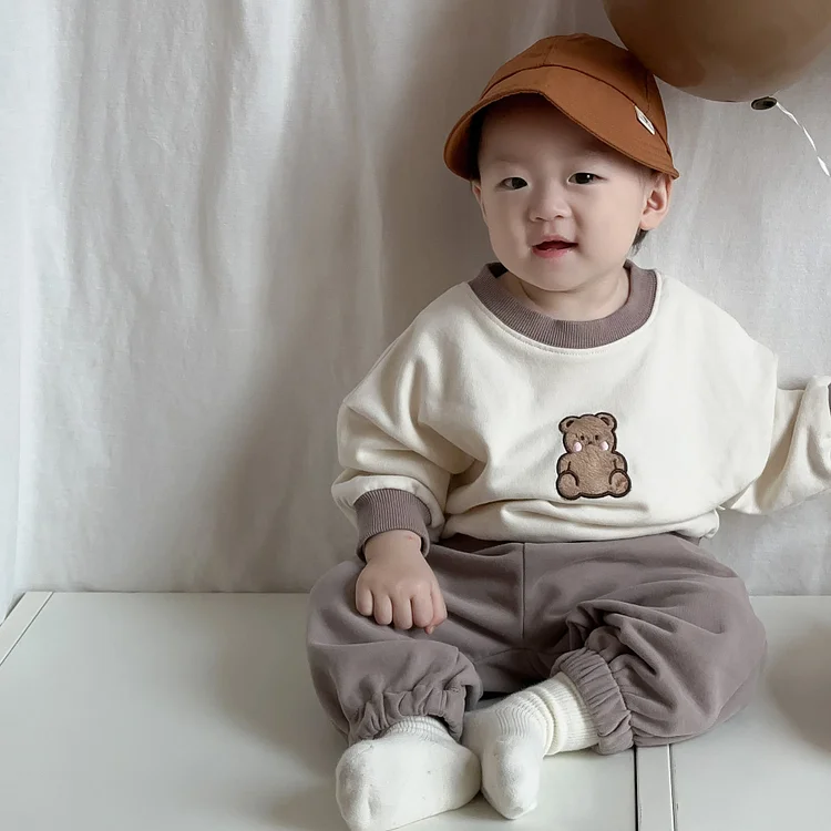 Baby Embroidered Cute Bear Casual Set