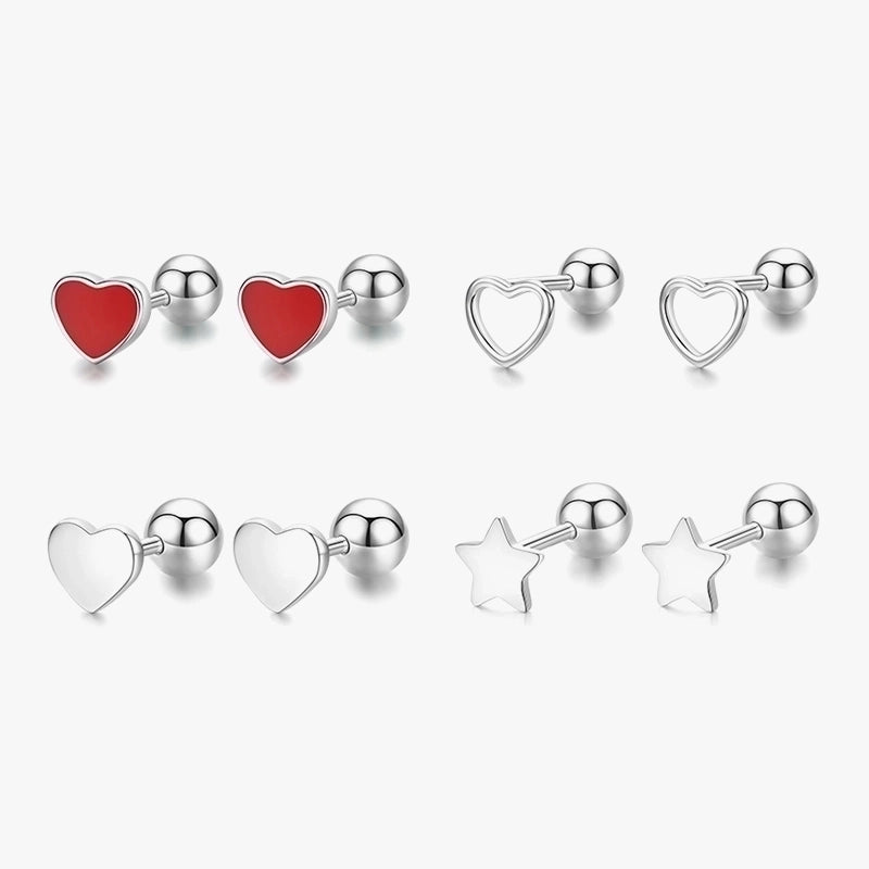 1 Pair 925 Sterling Silver Star Heart Shape Ear Studs