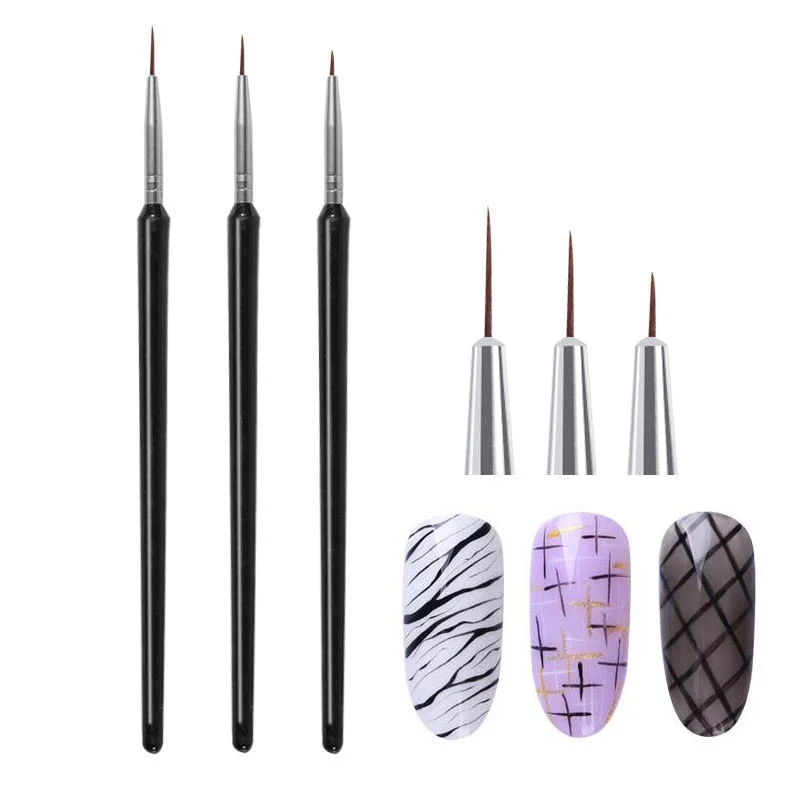 3pcs/Set Nail Brush Nail Art Acrylic Liquid Powder French Stripes Lines Liner Painting Design Brush Dotting Picking Pen Tool-Nail Inspo