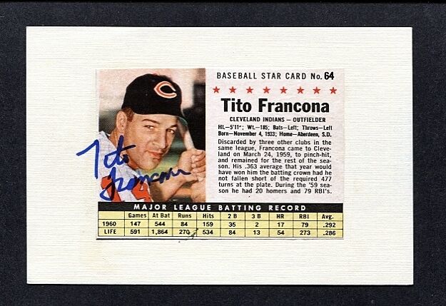 1961 TITO FRANCONA-CLEVELAND INDIANS AUTOGRAPHED COLOR Photo Poster painting-EX.-(d.2018)