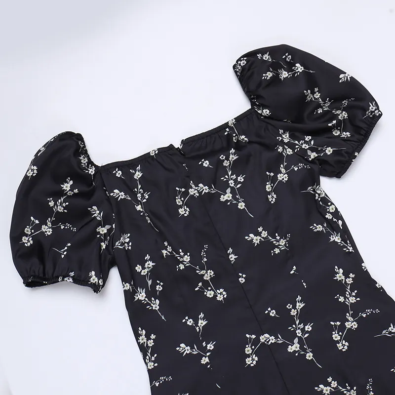 Floral Slit Plunge Short Sleeve Dress
