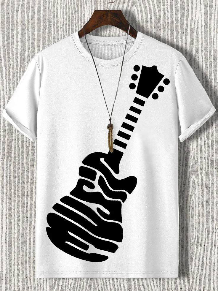 Men's Music Guitar Geometric Art Print Cotton Casual T-Shirt