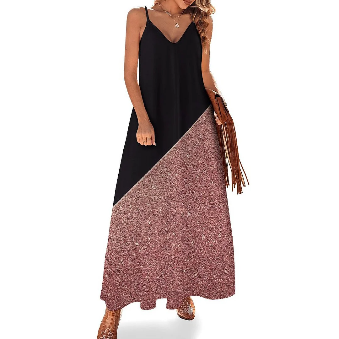 Style & Comfort for Mature Women Plus Size Printed Sling Casual Women Maxi Dress in Pattern Black, Red, Glitter