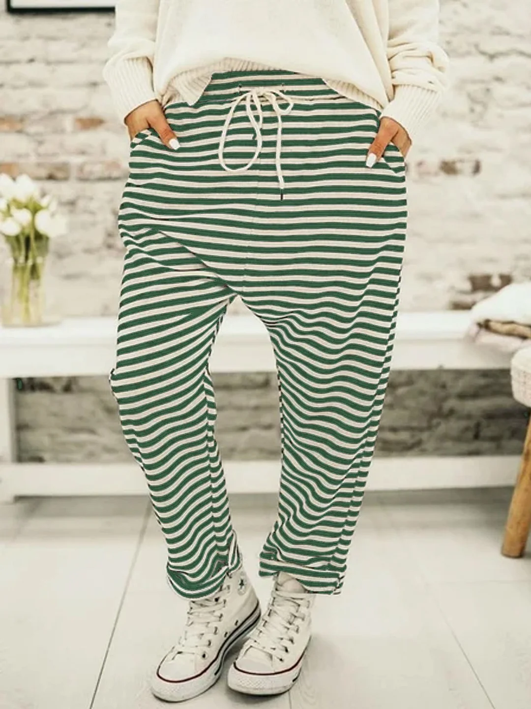 Striped Cotton Loose Bottoms