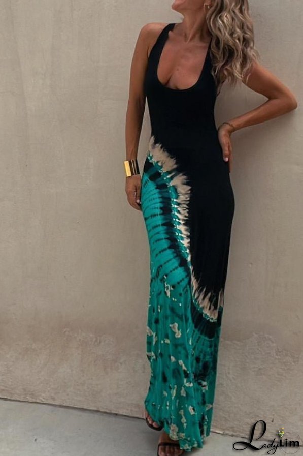 Starry Sky Tie-dye-print Stretch-back Maxi Dress