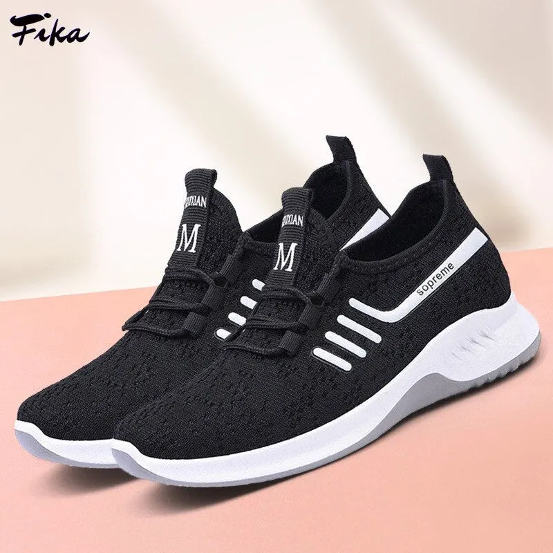 2021 New Women Flats Shoes Casual Ladies Shoes Lace-Up Female Mesh Breathable Tenis Ladies Black Sneakers Zapatillas Mujer