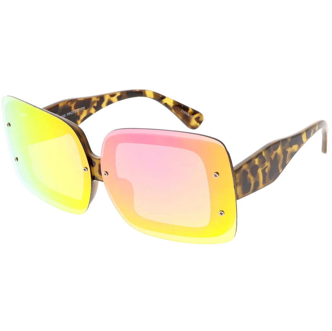 Bold Rimless Square glasses Chunky Arms Color Mirror Lens 71mm