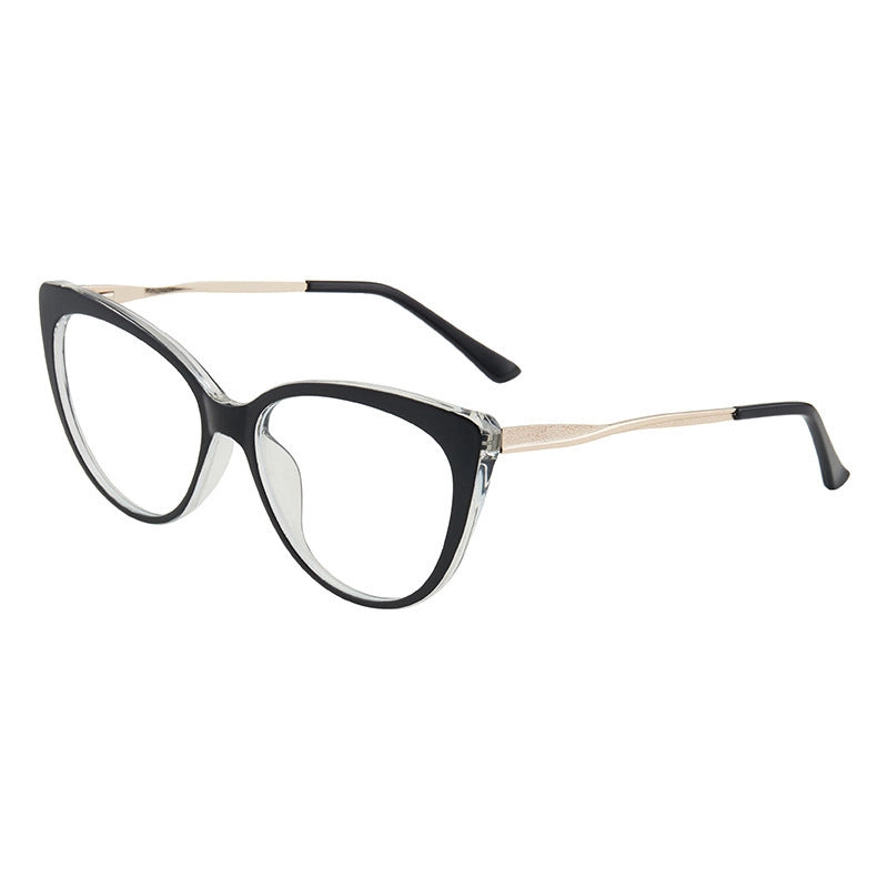 New Retro Cat’s Eye Frame Glasses Stylish Simple And Versatile Metal Leg Anti-Blue Ray Plain Glasses Tide