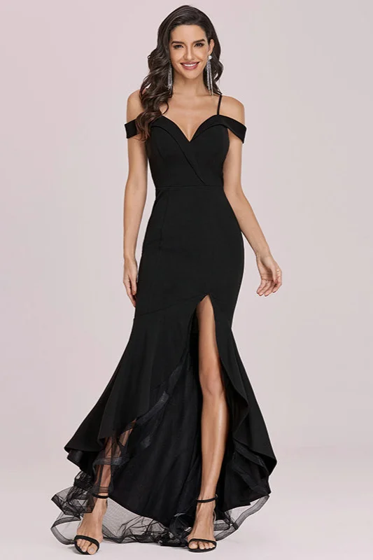 Black Mermaid Long Evening Dresses Off-the-Shoulder - lulusllly