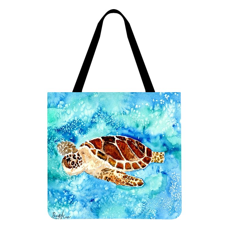 Turtle linen tote bag