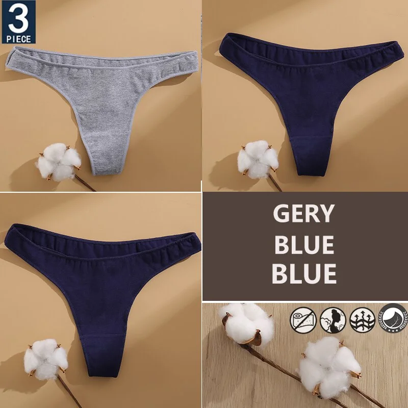 FINETOO 3PCS/Set Cotton Lingerie Women's G-string Underwear 7 Solid Colors Ladies Panties Female Low-Rise Woman's Thong Briefs