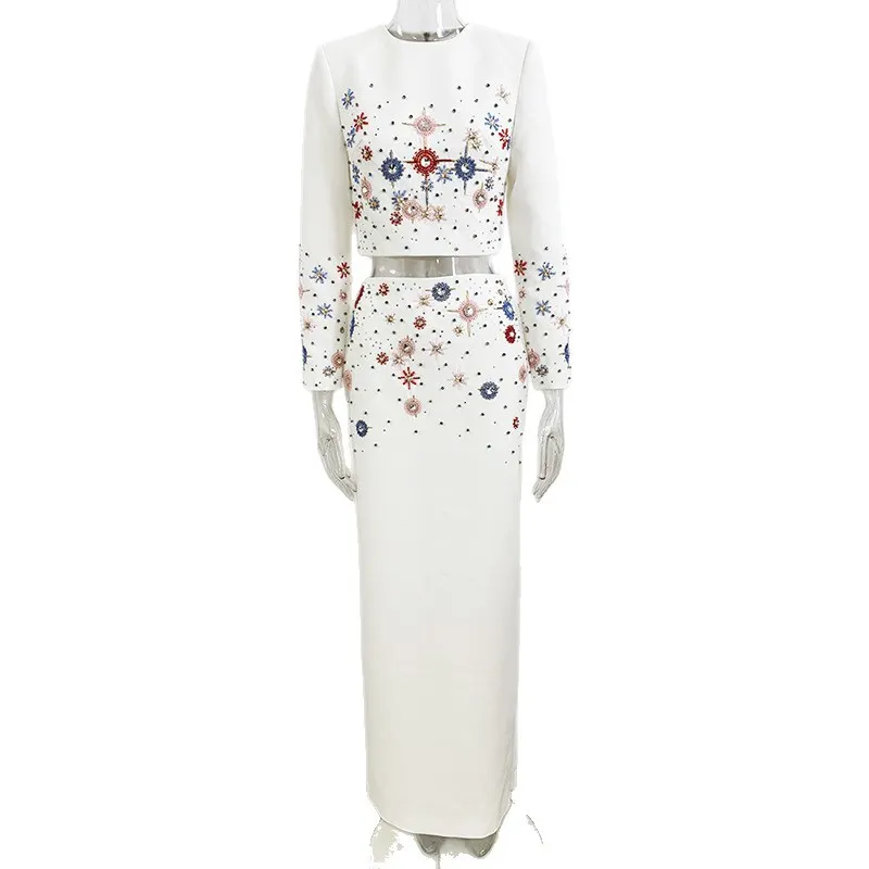Nigikala Nigikala Star Fashion New Heavy Industry Diamond Nail Beads Short Top Dress Suit Two Sets