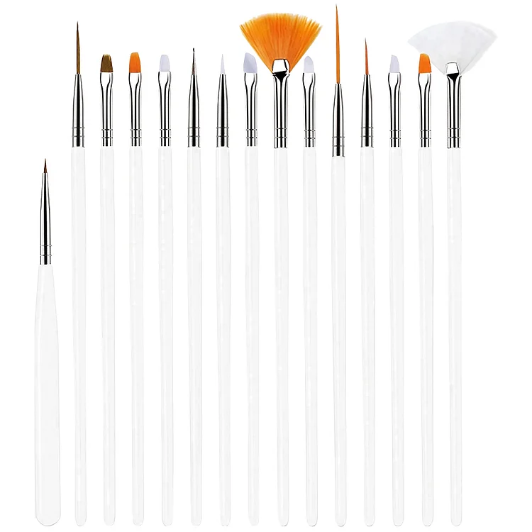 15pcs Nail Brush Pen Professional Nail Art Painting Drawing Brush (White)
