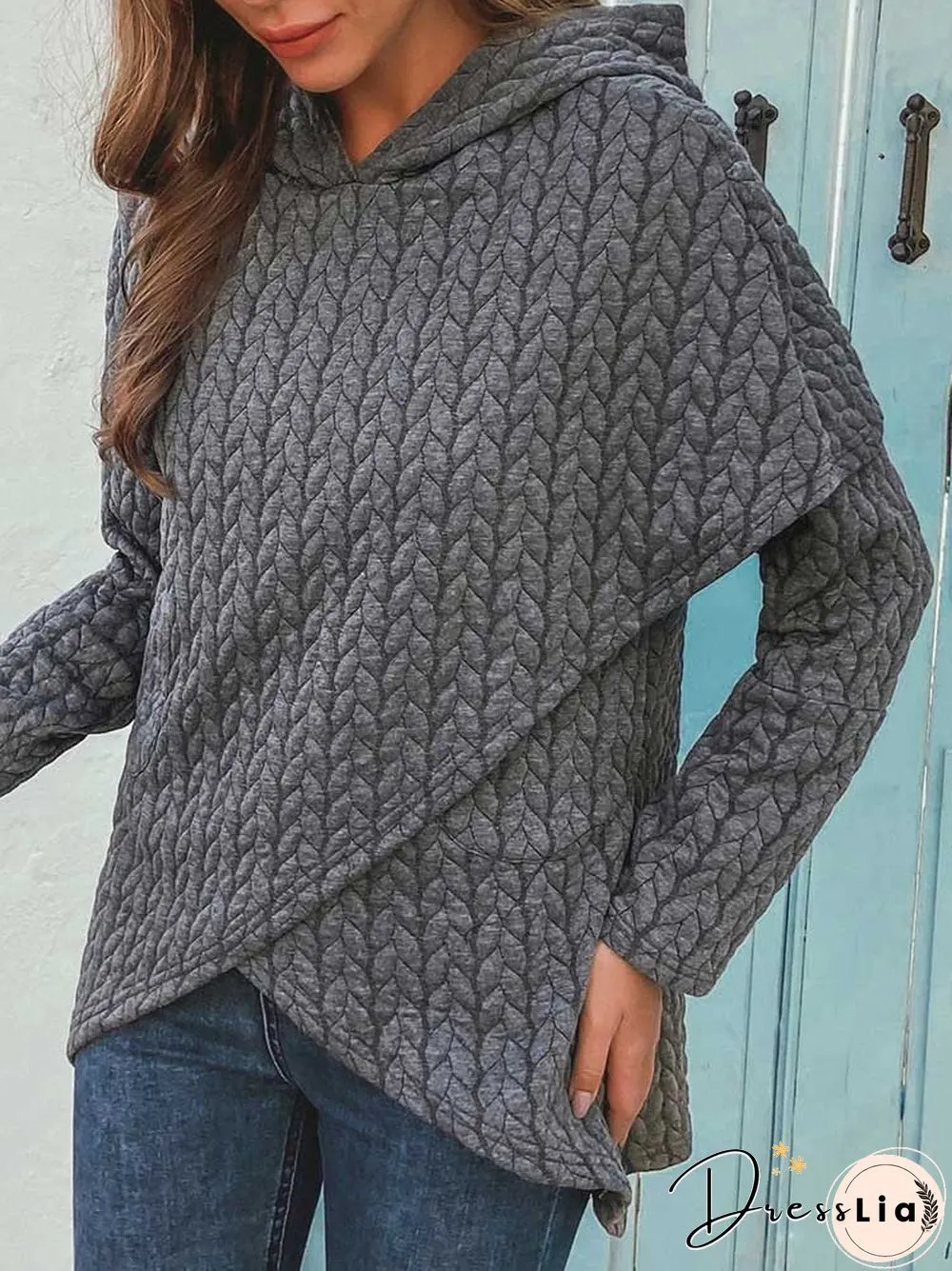 Women Casual Asymmetrical Hem Long Sleeve Hoodies