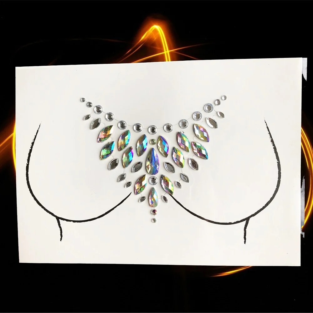 Sdrawing Chest Gem Tattoos Sticker Flash Breast Jewelry Decor Easy To Use Makeup Tools For Wedding Festival Tribal Style Cosmetic