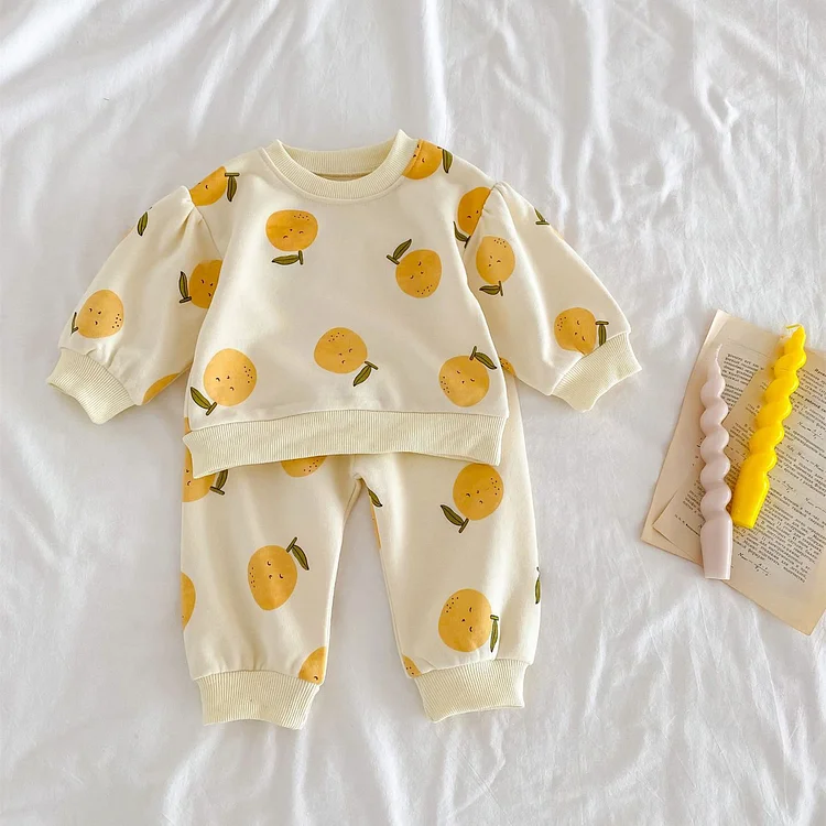 Baby Fruit Orange Lemon Sweatsuit 2 Pieces Set