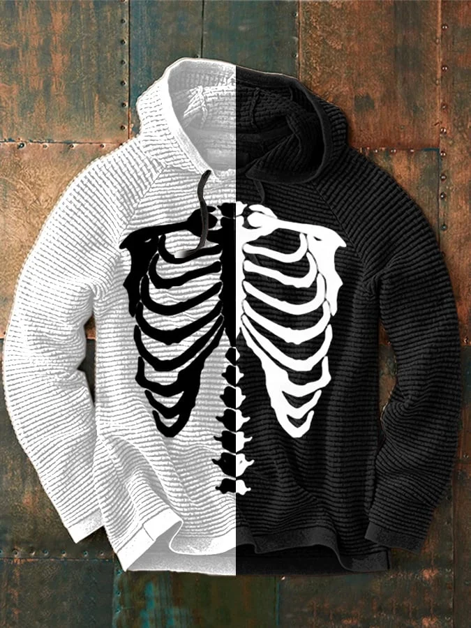 Men's Halloween Skeleton Print Casual Hooded Sweatshirt