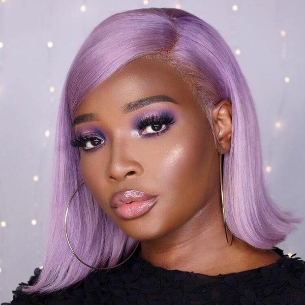 Junoda Light Purple Color Straight Bob Wig Blunt Cut Short Human Hair Wigs on Black Girl