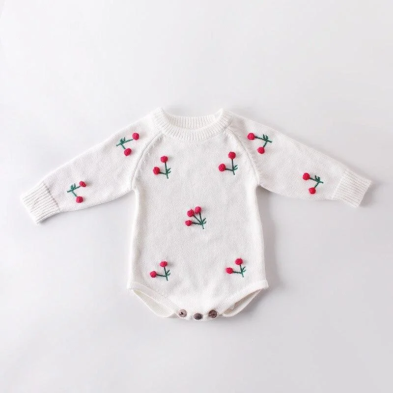 Spring Autumn Newborn Girls Lotus Leaf Collar Floral Jumpsuits Clothes Baby Knit Rompers Knitted Long Sleeve Children Rompers