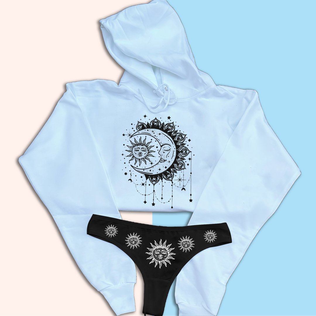 Sun & Moon Pattern Fashion Hoodie Suit