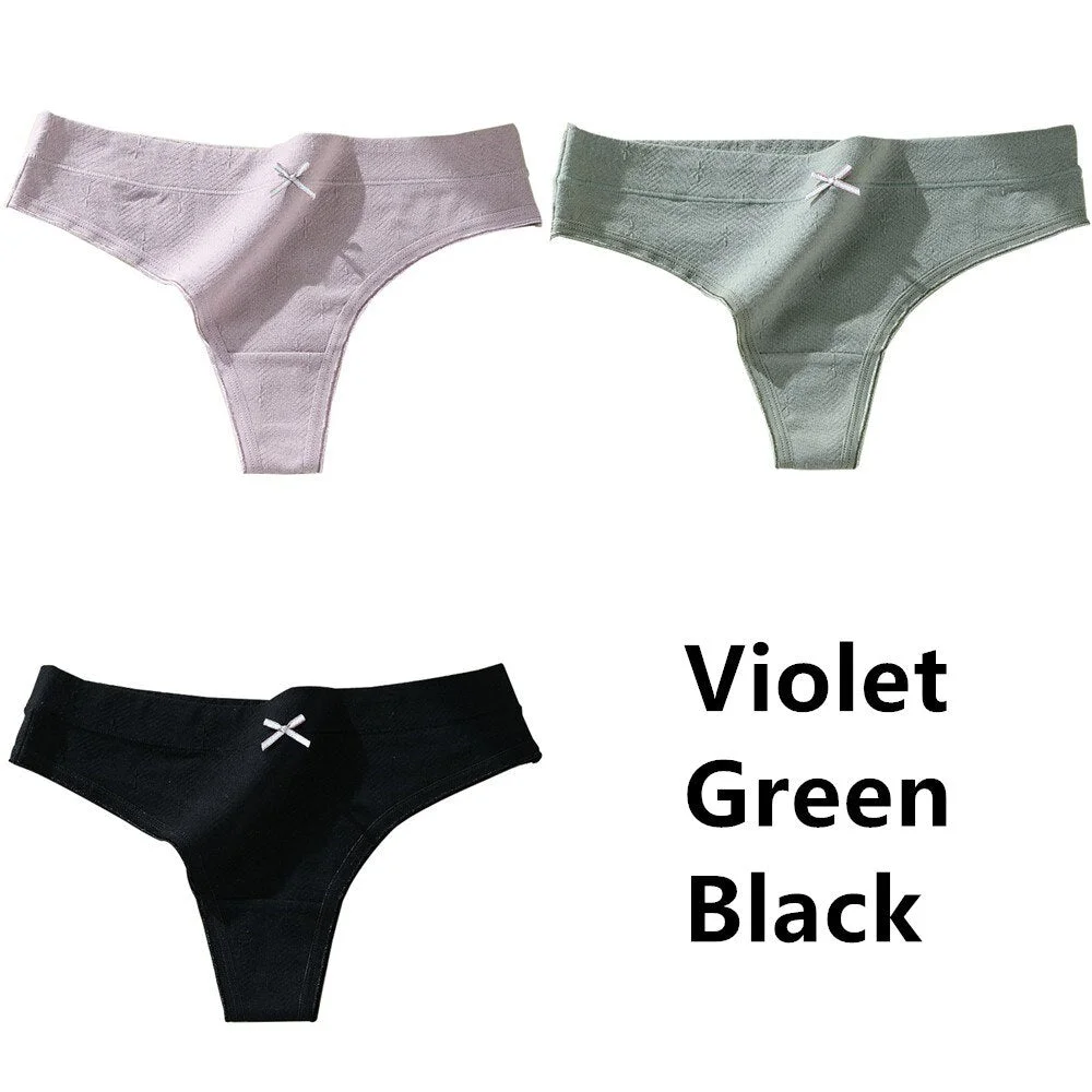3Pcs Women's Cotton G-String Thong Sexy Panties for Women Bow Seamless Briefs Underwear Intimate Lingerie Ladies T-back Low-Rise