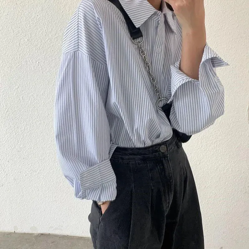Brownm Brownm Shirts Loose Korean Version Of Spring And Autumn 2023 New Fashion Striped Long-Sleeved Shirts