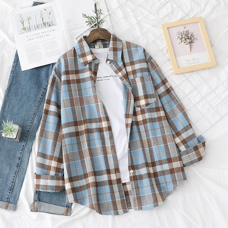 Fresh Design Women Blouses Shirts 2021 New Womens Tops And Blouses Long Sleeve Casual Plaid Shirt Young Style Lady Blouse Tunic