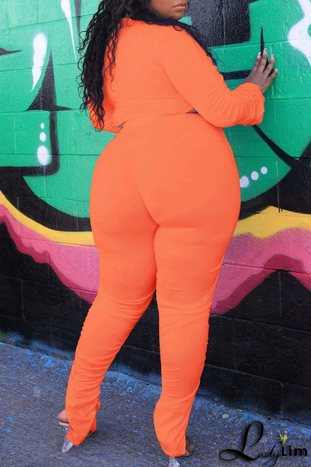 Rose Red Sexy Solid Bandage Patchwork Fold V Neck Plus Size Two Pieces