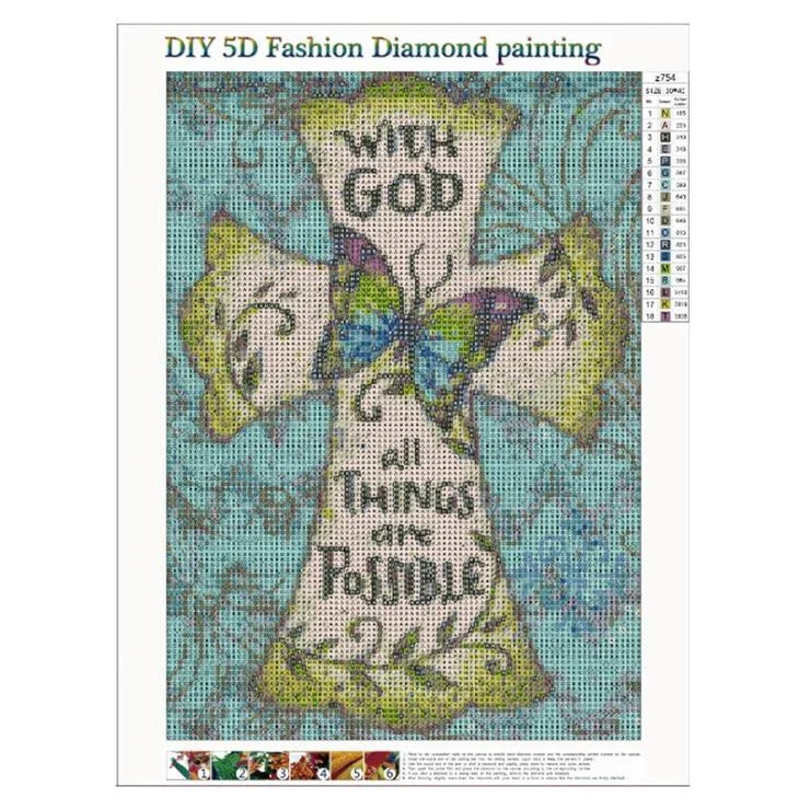 Diamond Painting - Full Round Drill - Easter Butterfly and Cross(30*40cm)