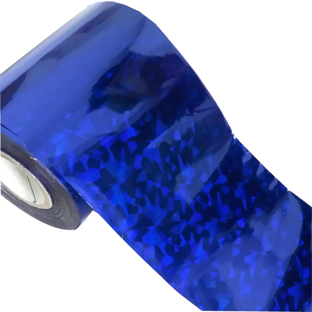 8CMx120M Holographic Broken Glass Nail Foils Laser Blue Green Hot Stamping Transfer Sticekrs Film DIY Full Cover Decals Roll-Nail Inspo