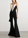 Stylish Deep V-Neck Backless Zipper Flared Jumpsuit