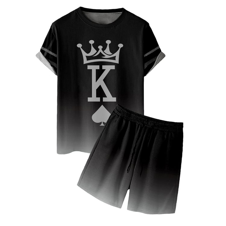 Fashion Black And Gray Crown K T-Shirt And Shorts Co-Ord