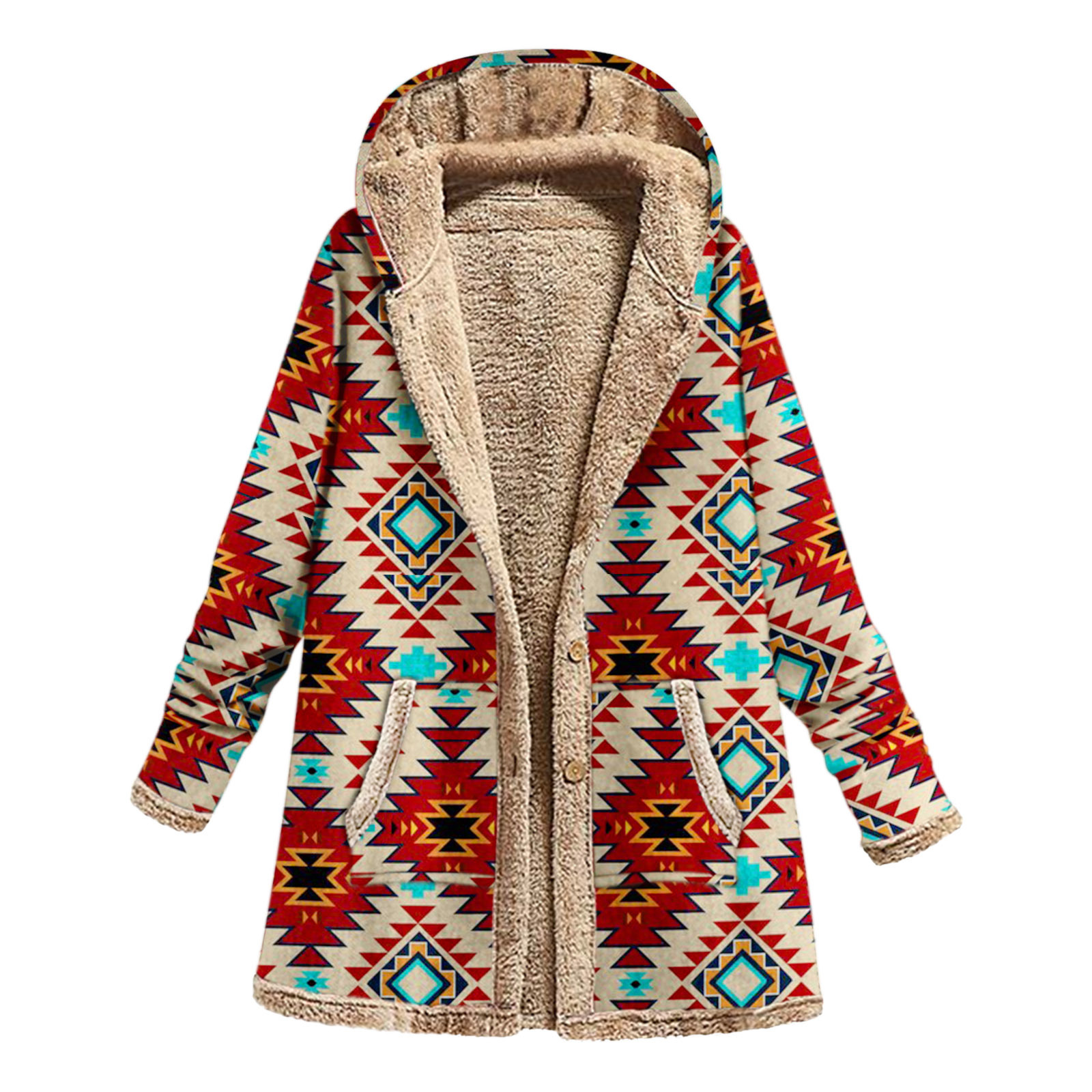 Printed Warm Plush Hooded Coat wearshes