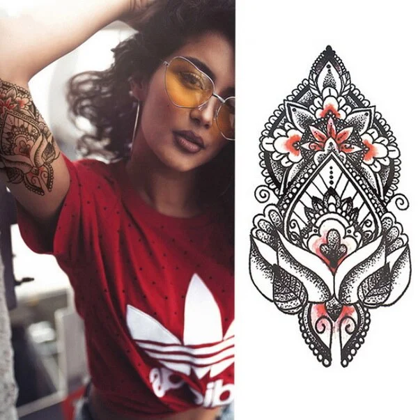 1pcs Watercolor cool henna rose flowers Temporary Body Tattoo Beautiful Shoulder thigh Back Body decor lace owl women body paint