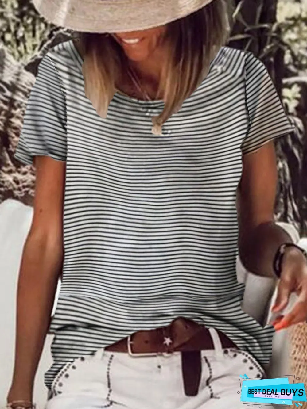 Striped Loose Casual Crew Neck T-Shirts