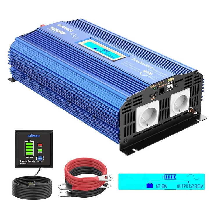 【Für Deutschland】Gebrauchte Produkte 1500W  Reiner Sinus Wechselrichter DC 12V auf 230V AC Spannungswandler Power Inverter mit Fernbedienung Bildschirm LCD 2xAC-Steckdosen und 2x2.4A USB-Anschlüssen für Wohnmobil [12 Monaten Garantie]