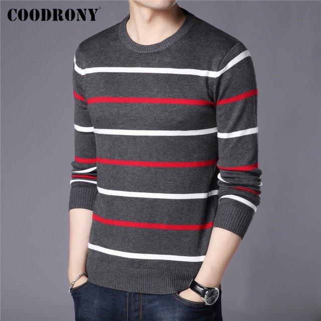 Sweater Men Fashion Casual Striped O-Neck Pull Homme Spring Autumn Cotton Knitwear Pullover Clothing Jersey C1003 - BlackFridayBuys